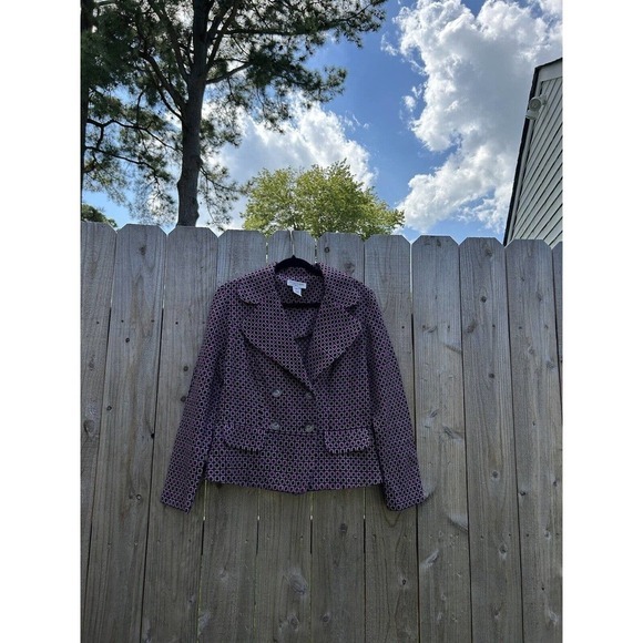 Miss Dorby Vtg Women's Blazer Suit‎ Jacket Purple Geometric Size 12 - Picture 3 of 10